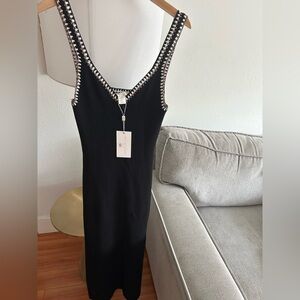 Caroline Constas  Bodycon Knit Boho Crochet Minimalist Tank Dress Black V-Neck S